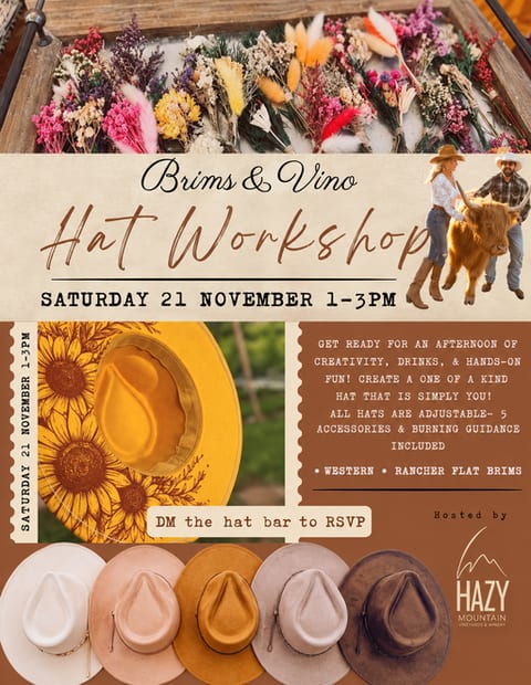 BRIMS & VINO HAT WORKSHOP at Hazy Mountain